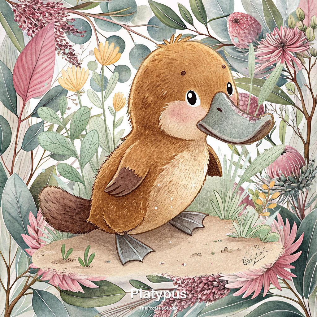 Platypus nursery print, Australian botanical wall art, additional angle