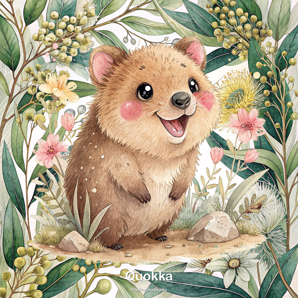 Quokka nursery print, Australian botanical wall art, additional angle