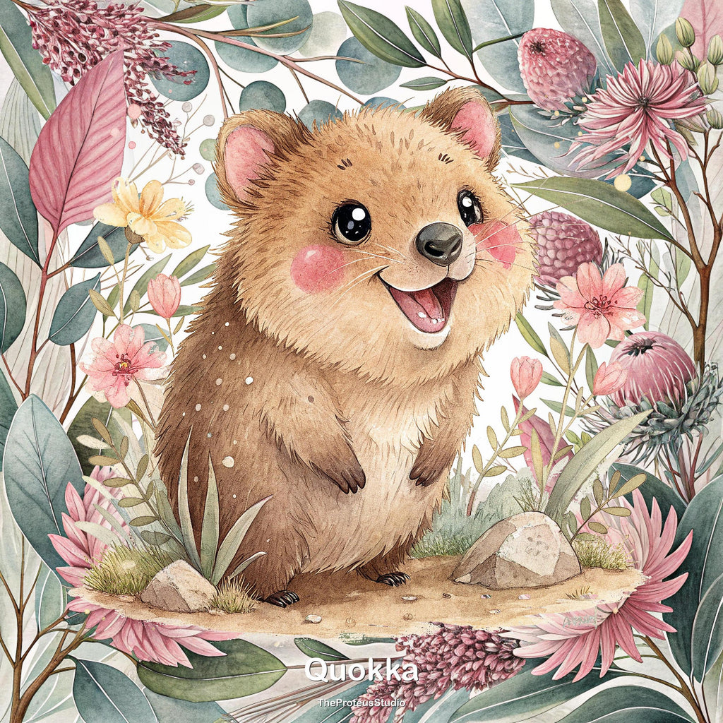 Quokka nursery print, Australian botanical wall art, additional angle