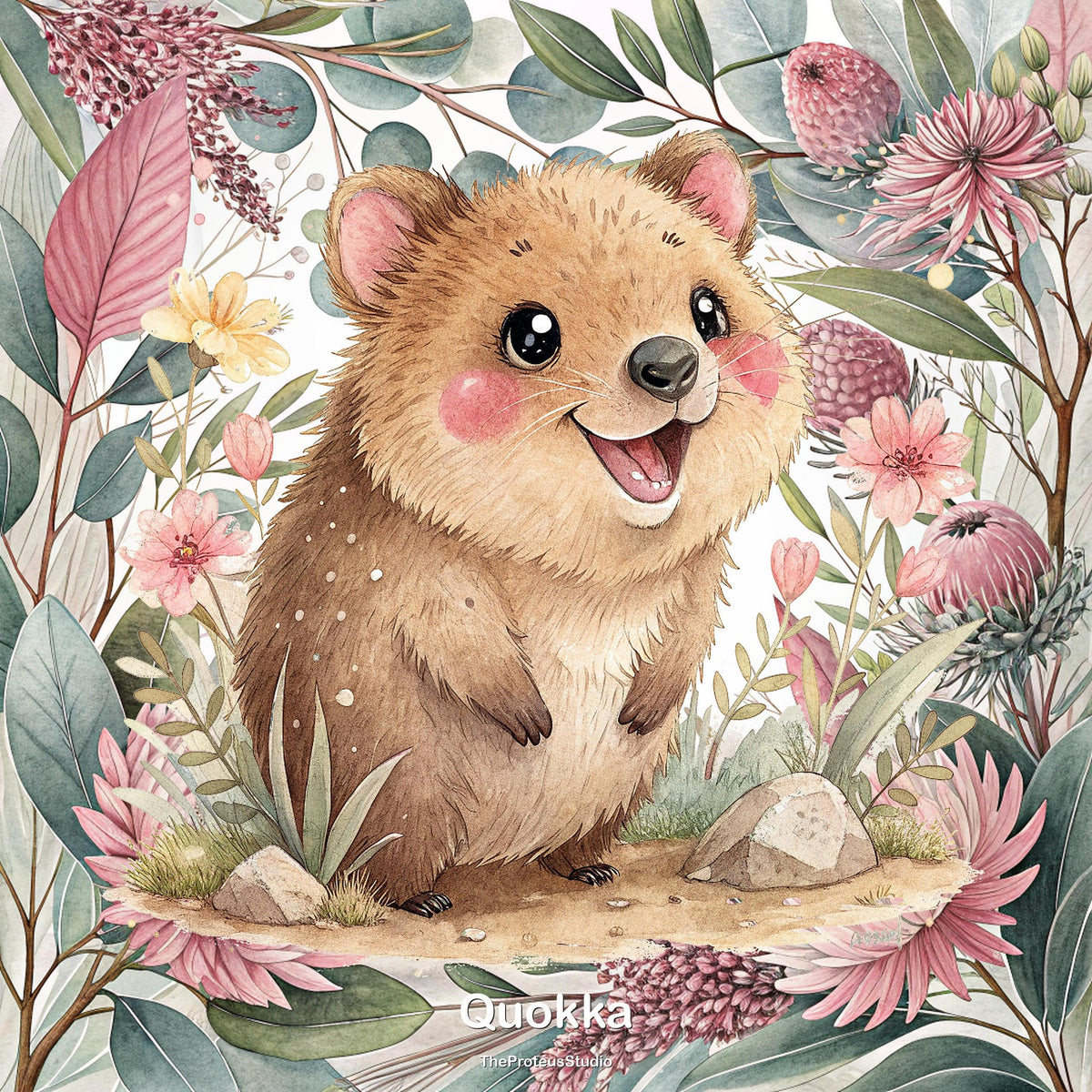 Quokka nursery print, Australian botanical wall art, additional angle