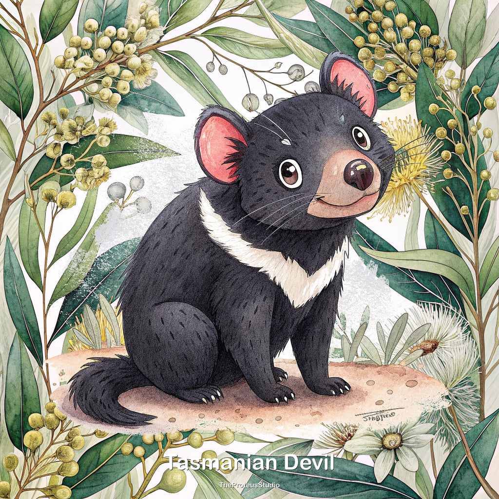 Tasmanian Devil nursery print, Australian botanical wall art, additional angle