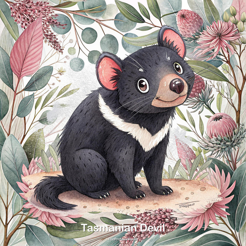 Tasmanian Devil nursery print, Australian botanical wall art, additional angle